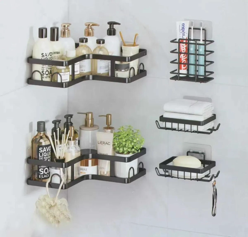 SET DE 5 REPISAS DE METAL PARA BAÑO EN COLOR NEGRO - 2
