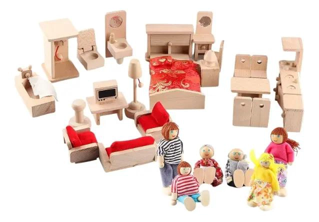 SET COMPLETO DE MUEBLES DE MADERA PARA CASA DE MUÑECAS Y FAMILIA - 1
