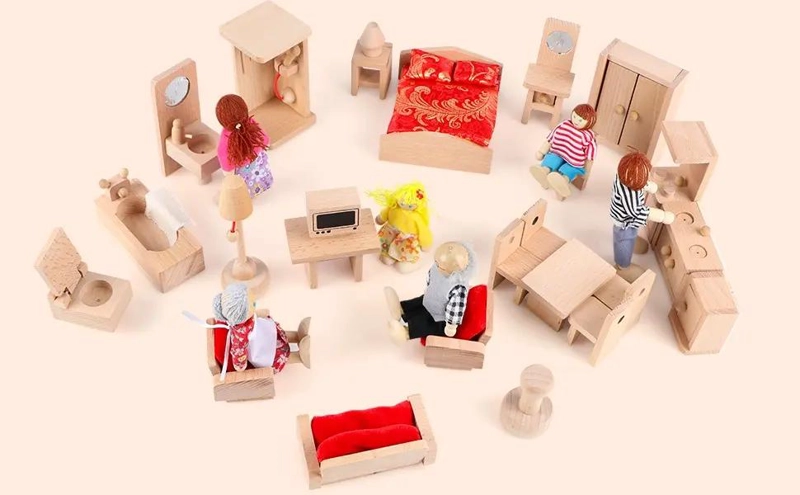 SET COMPLETO DE MUEBLES DE MADERA PARA CASA DE MUÑECAS Y FAMILIA - 2