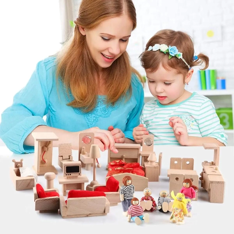 SET COMPLETO DE MUEBLES DE MADERA PARA CASA DE MUÑECAS Y FAMILIA - 4