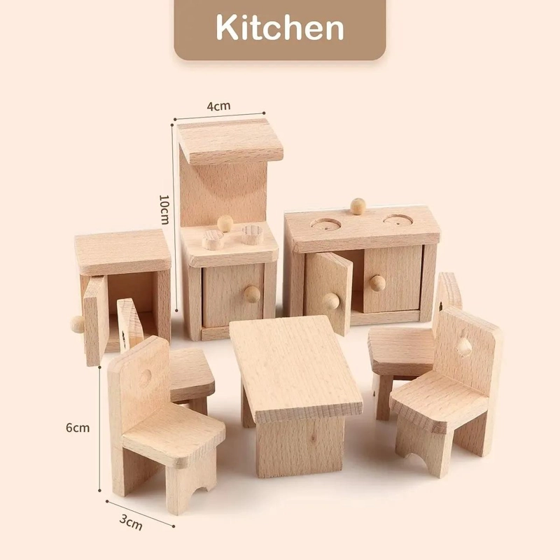 SET COMPLETO DE MUEBLES DE MADERA PARA CASA DE MUÑECAS Y FAMILIA - 7
