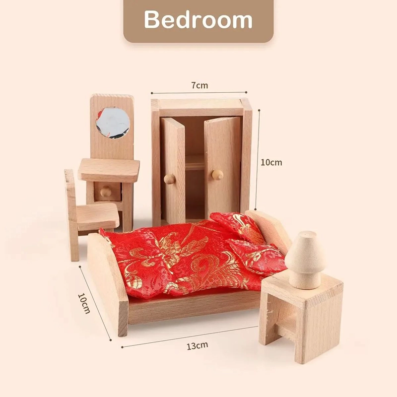 SET COMPLETO DE MUEBLES DE MADERA PARA CASA DE MUÑECAS Y FAMILIA - 8