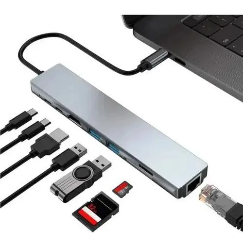 ADAPTADOR MULTIPUERTO HUB TIPO C 8 EN 1 CON HDMI Y USB - 1