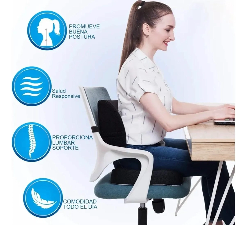 COJIN DE ASIENTO CON GEL Y SOPORTE LUMBAR LAVABLE PARA MAYOR COMODIDAD - 2