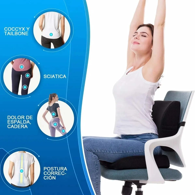 COJIN DE ASIENTO CON GEL Y SOPORTE LUMBAR LAVABLE PARA MAYOR COMODIDAD - 3