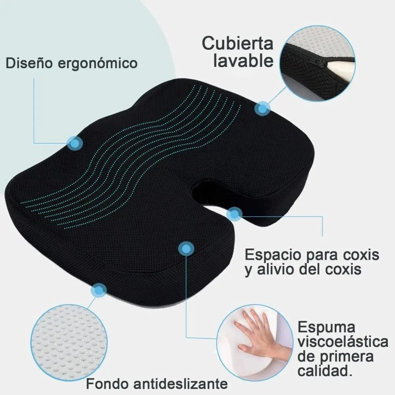 COJIN DE ASIENTO CON GEL Y SOPORTE LUMBAR LAVABLE PARA MAYOR COMODIDAD - 4