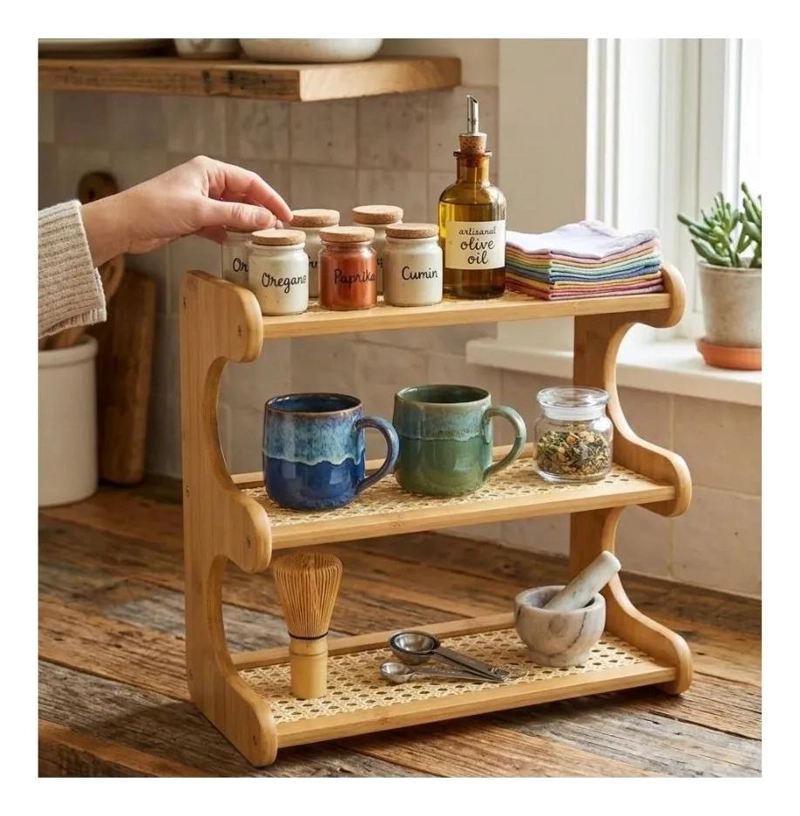 ESTANTE ORGANIZADOR DE BAÑO DE BAMBU Y RATAN SINTE TICO - 3