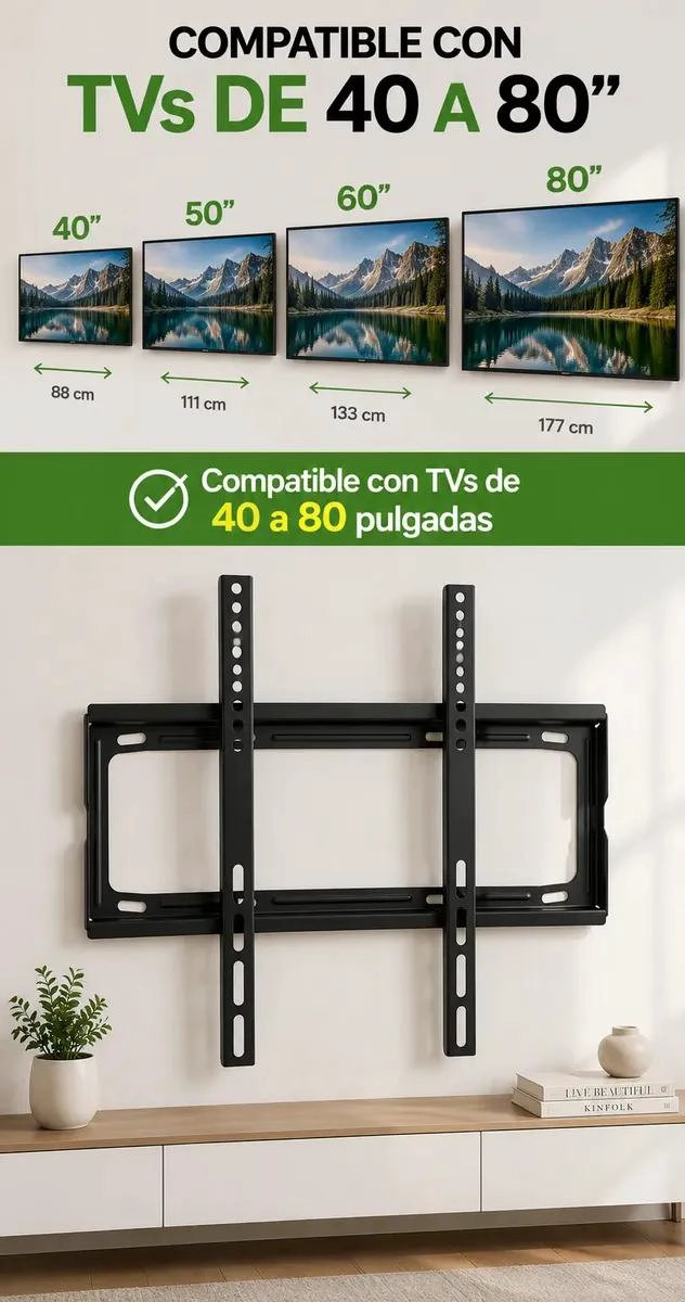 SOPORTE FIJO PARA TELEVISORES DE 40 A 80 PULGADAS EN COLOR NEGRO - 3
