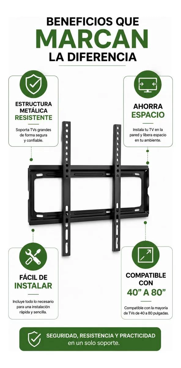 SOPORTE FIJO PARA TELEVISORES DE 40 A 80 PULGADAS EN COLOR NEGRO - 4