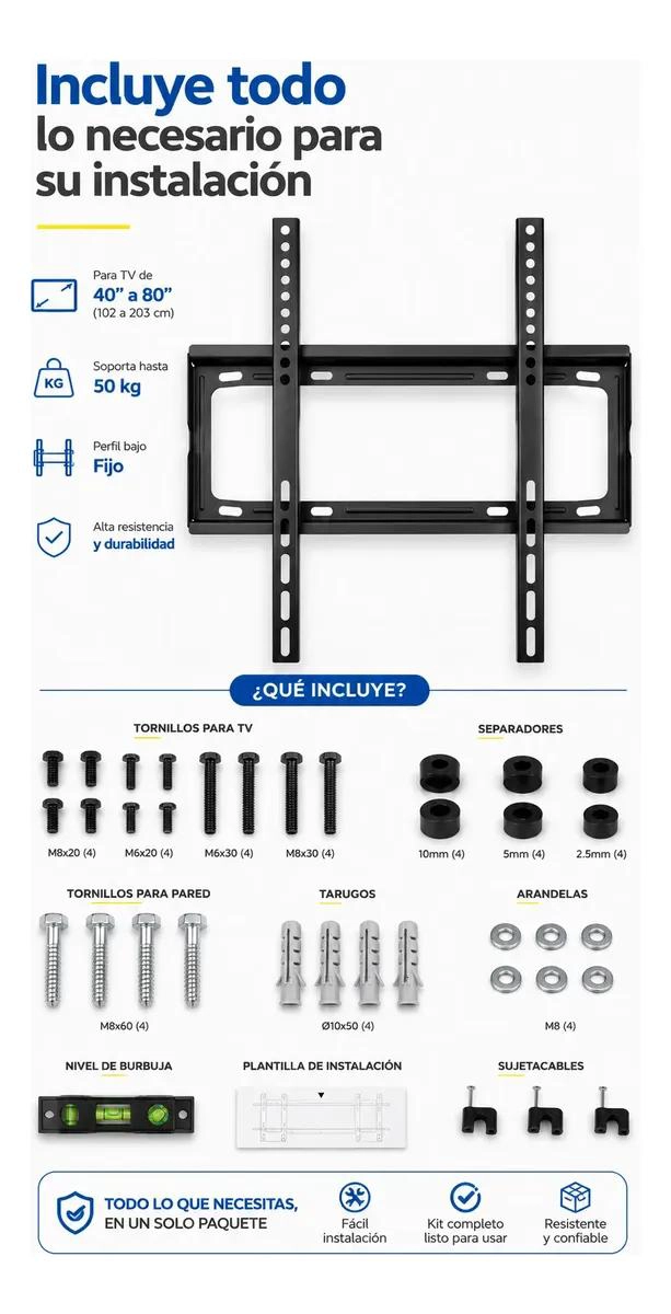 SOPORTE FIJO PARA TELEVISORES DE 40 A 80 PULGADAS EN COLOR NEGRO - 8