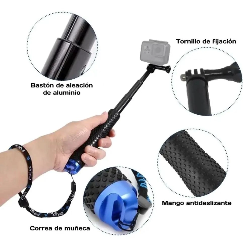 BASTON SELFIE EXTENSIBLE Y SUMERGIBLE PARA CAMARAS DEPORTIVAS - 4