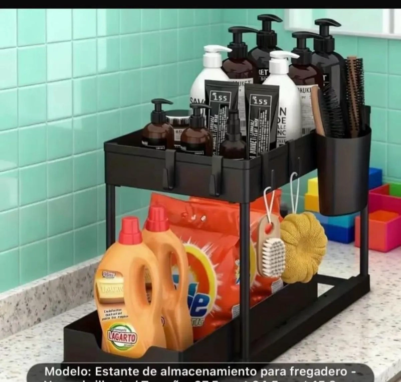 ORGANIZADOR DESLIZABLE DE DOS NIVELES PARA COCINA Y BAÑO - 3
