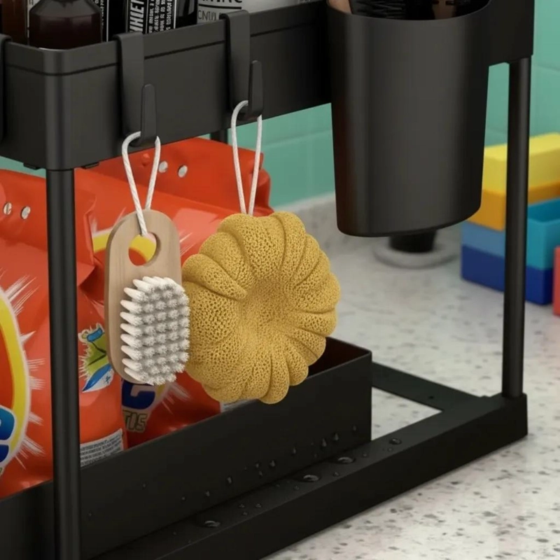 ORGANIZADOR DESLIZABLE DE DOS NIVELES PARA COCINA Y BAÑO - 4