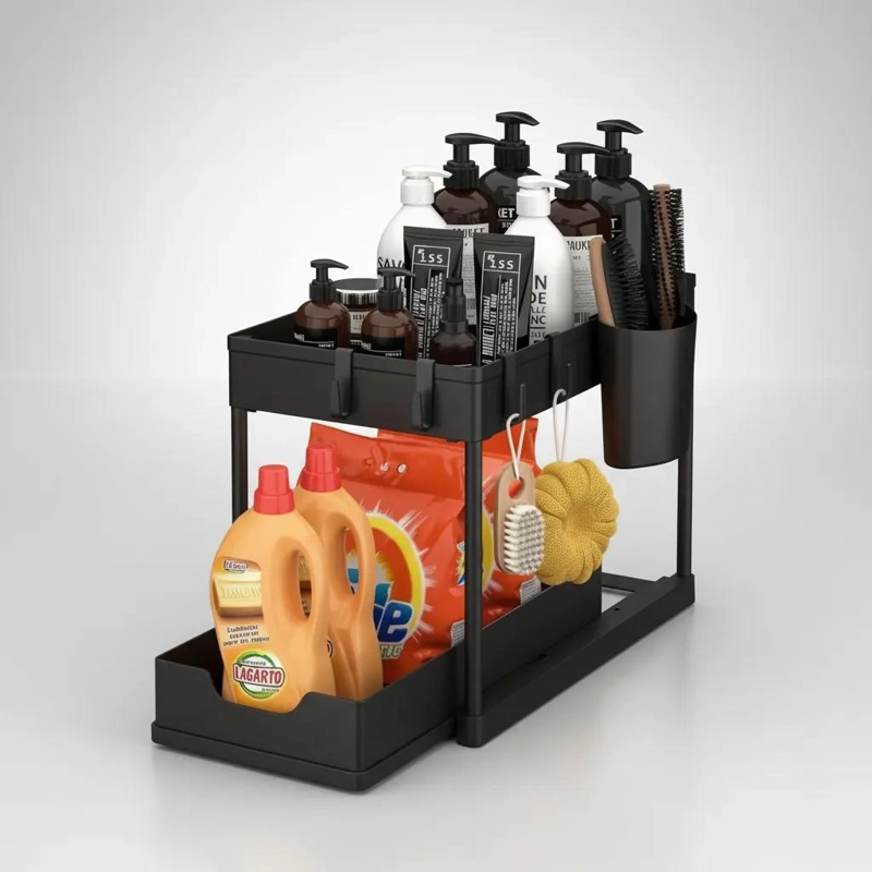ORGANIZADOR DESLIZABLE DE DOS NIVELES PARA COCINA Y BAÑO - 5