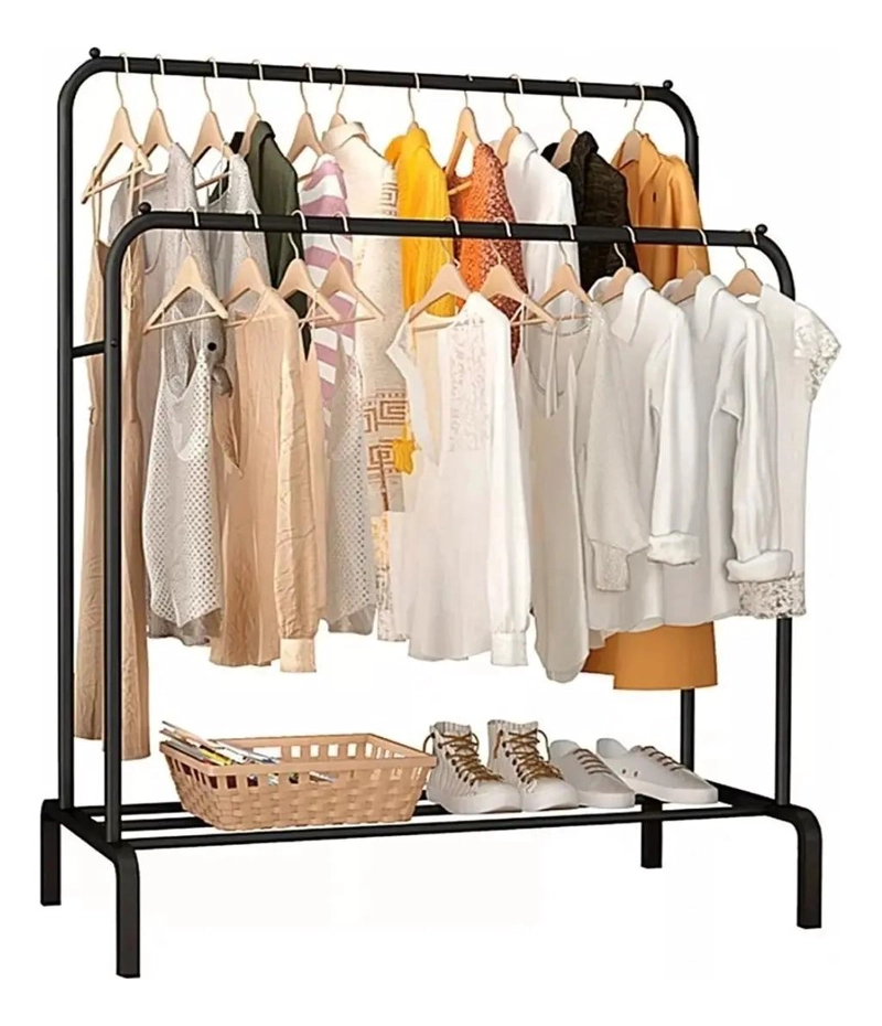 PERCHERO METALICO DOBLE PARA ORGANIZAR ROPA EN EL HOGAR - 1
