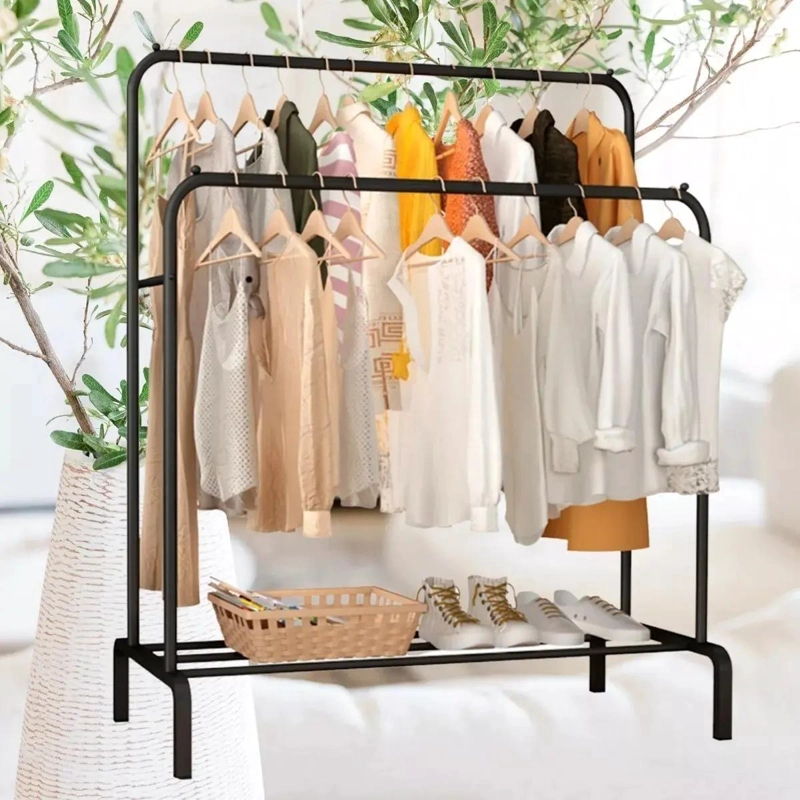 PERCHERO METALICO DOBLE PARA ORGANIZAR ROPA EN EL HOGAR - 2