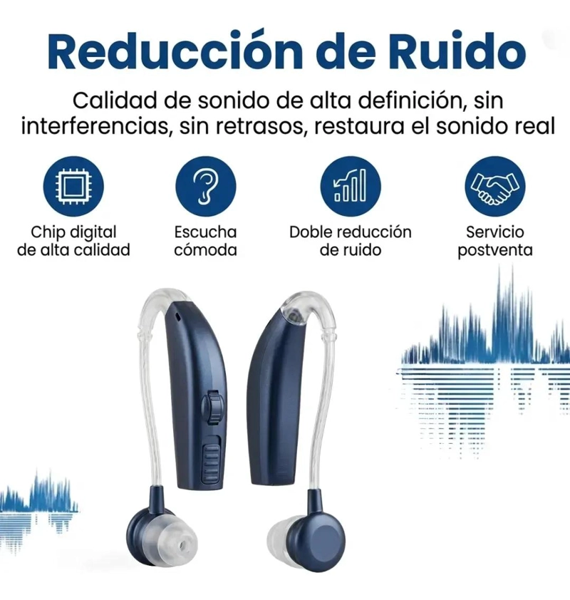 AUDIFONO RECARGABLE ERGONOMICO CON VOLUMEN AJUSTABLE COLOR AZUL - 10