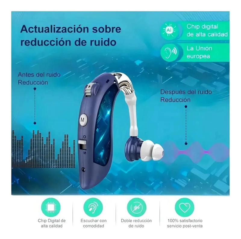 AUDIFONO RECARGABLE ERGONOMICO CON VOLUMEN AJUSTABLE COLOR AZUL - 6