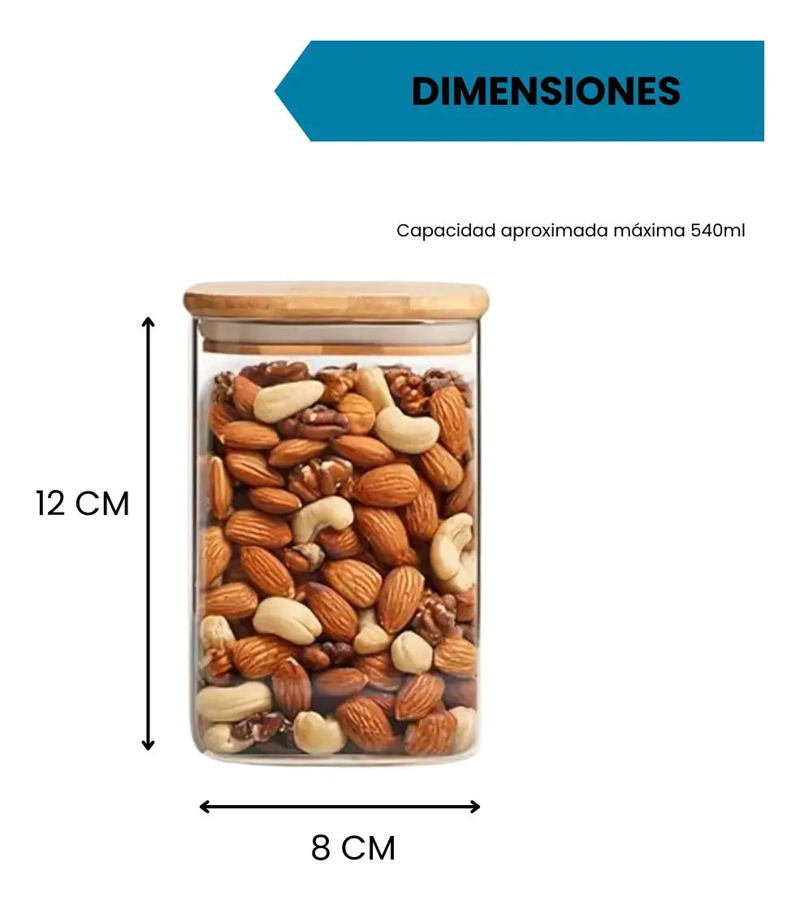 JUEGO DE 6 FRASCOS HERME TICOS DE VIDRIO CON TAPA DE BAMBU - 4