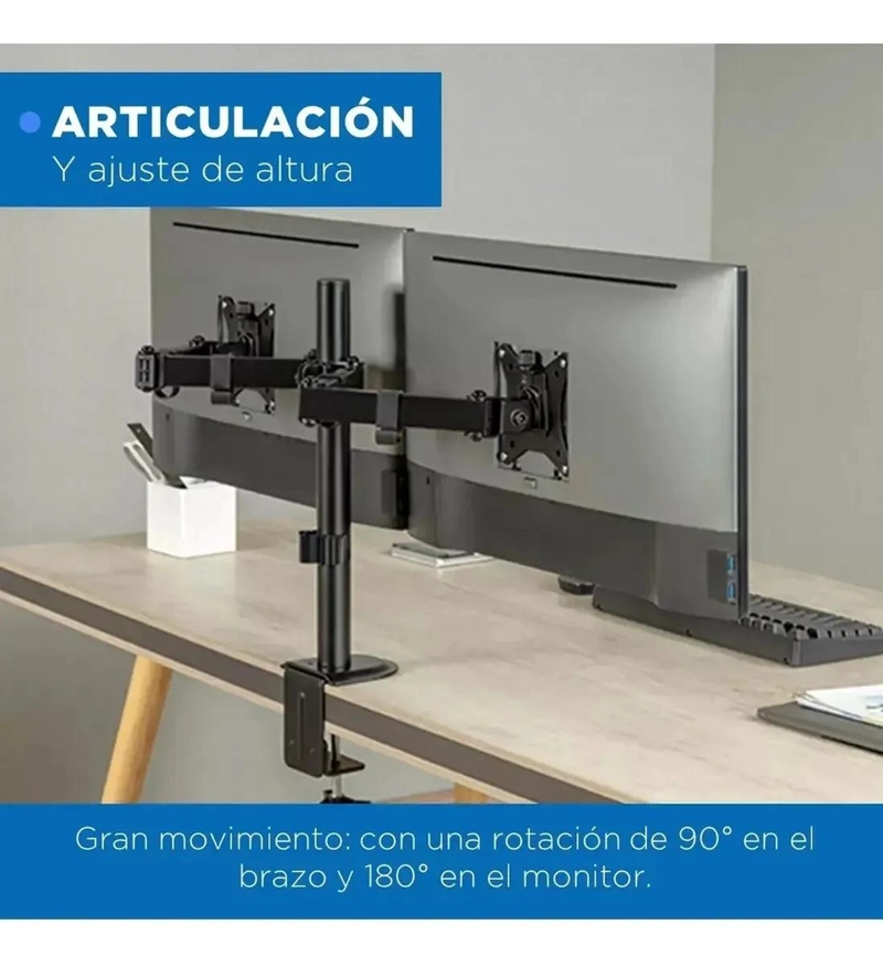SOPORTE DOBLE PARA DOS MONITORES DE ESCRITORIO COLOR NEGRO - 4