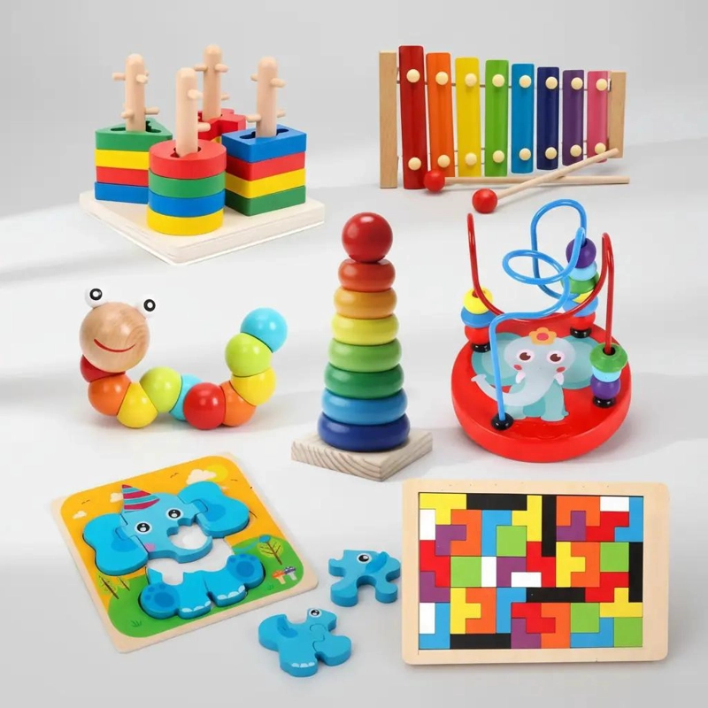 JUGUETES DIDACTICOS DE MADERA PARA BEBE S ESTIMULACION PACK 7 - 1