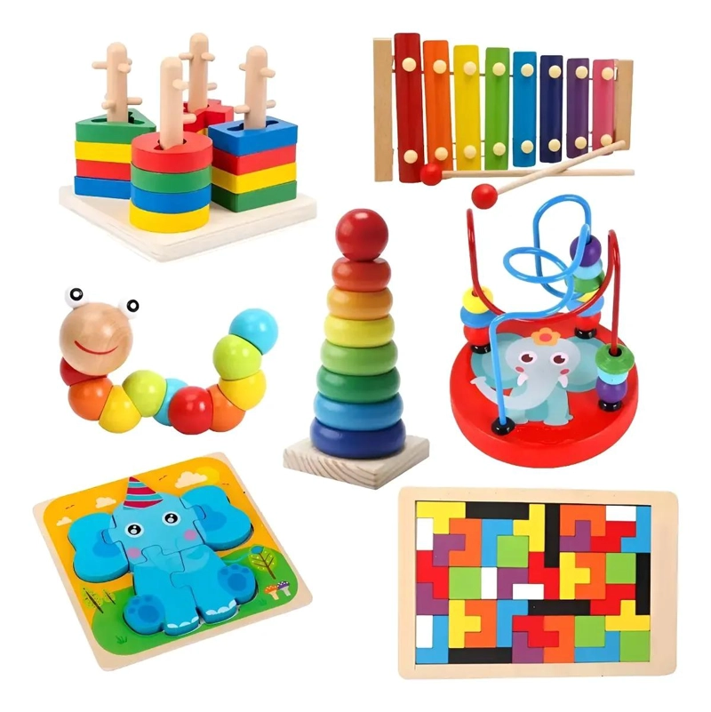 JUGUETES DIDACTICOS DE MADERA PARA BEBE S ESTIMULACION PACK 7 - 4