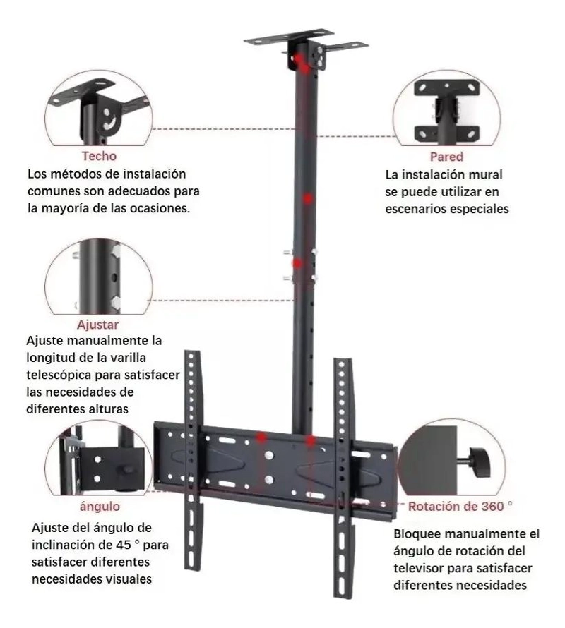 SOPORTE DE TECHO PARA TV AJUSTABLE 26 A 60 PULGADAS - 5