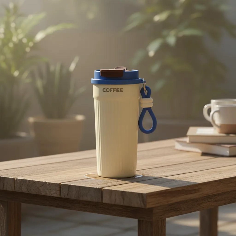 VASO TE RMICO PORTATIL 550ML CON TAPA Y CORREA PARA BEBIDAS - 1
