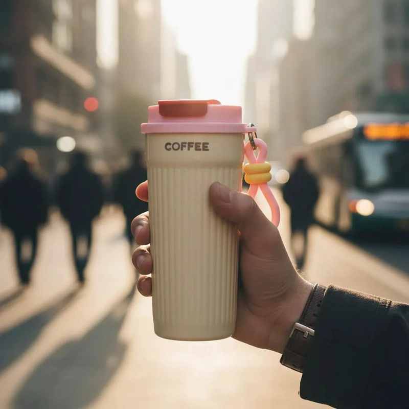 VASO TE RMICO PORTATIL 550ML CON TAPA Y CORREA PARA BEBIDAS - 7