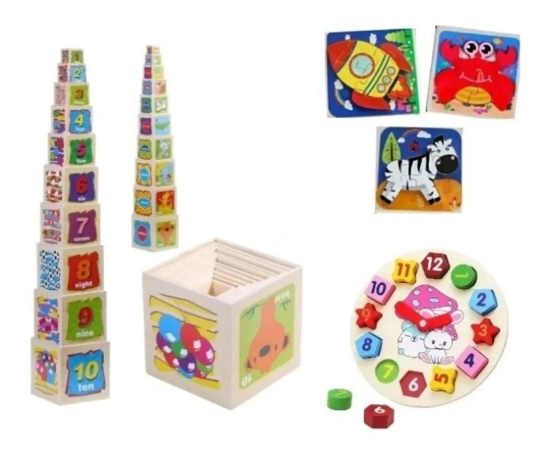 JUGUETE EDUCATIVO CUBO DE ENCAJE Y ROMPECABEZAS DE MADERA - 1