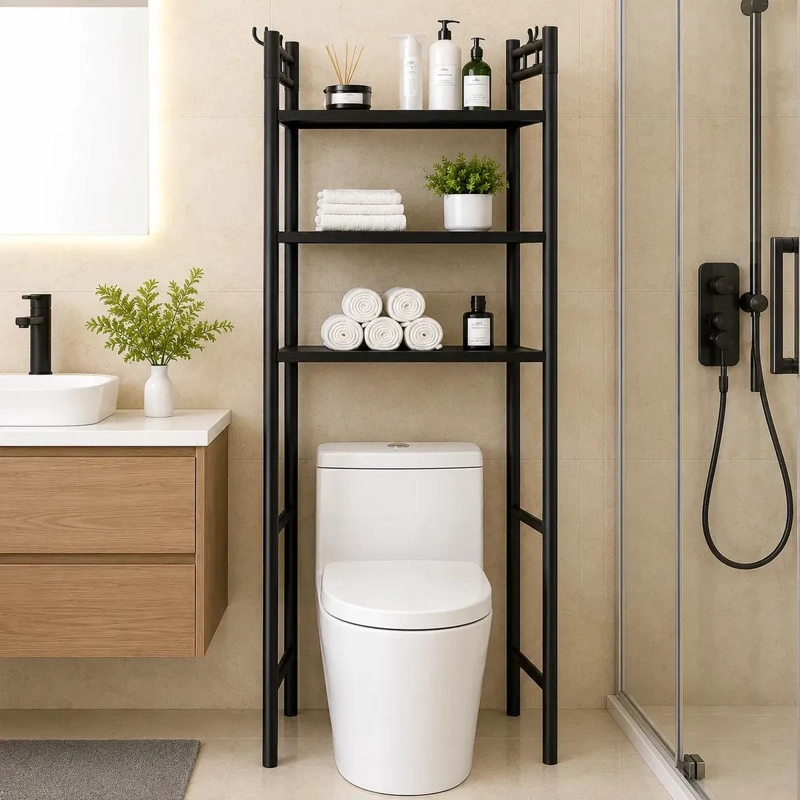 ESTANTE ORGANIZADOR DE BAÑO SOBRE INODORO 3 NIVELES COLOR NEGRO - 2