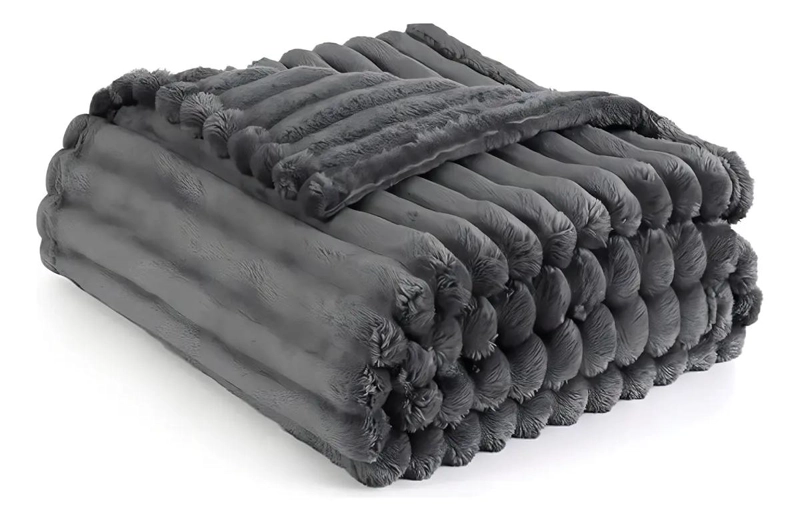 FRAZADA 2 PLAZAS GRIS OSCURO RAYAS 200X230CM SUAVE Y ABRIGADORA - 3