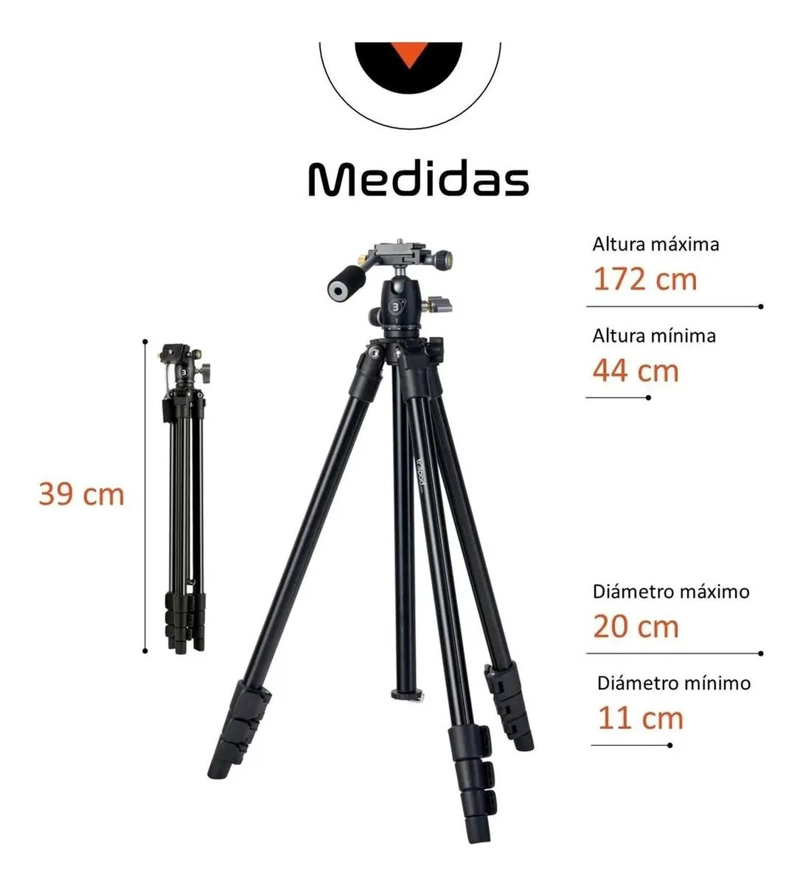 TRIPODE DE ALUMINIO PLEGABLE PARA CAMARA Y CELULAR CON ADAPTADOR - 7