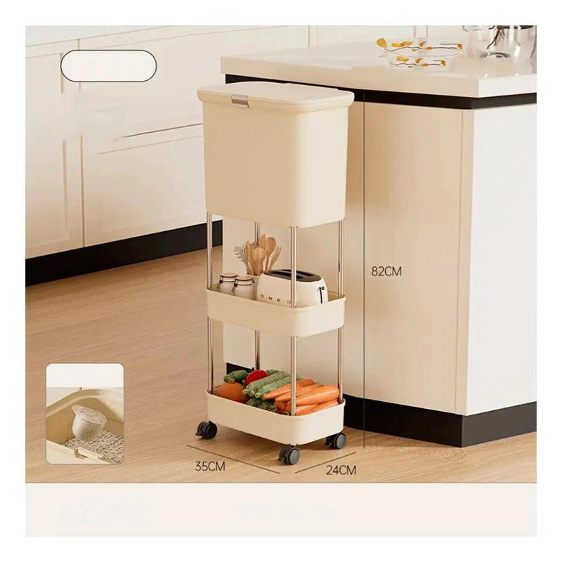 ESTANTE VERTICAL ORGANIZADOR CON TACHO PARA COCINA BLANCO - 6