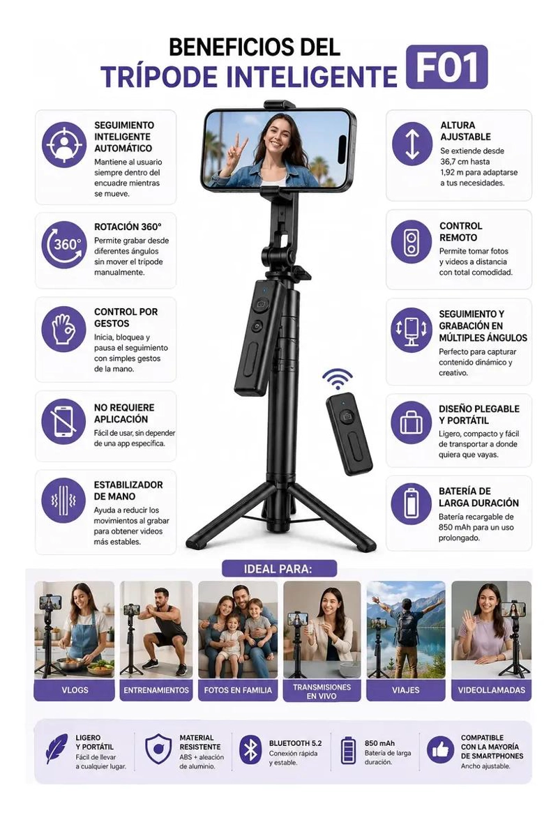 TRIPODE INTELIGENTE CON SEGUIMIENTO AUTOMATICO Y CONTROL REMOTO - 4