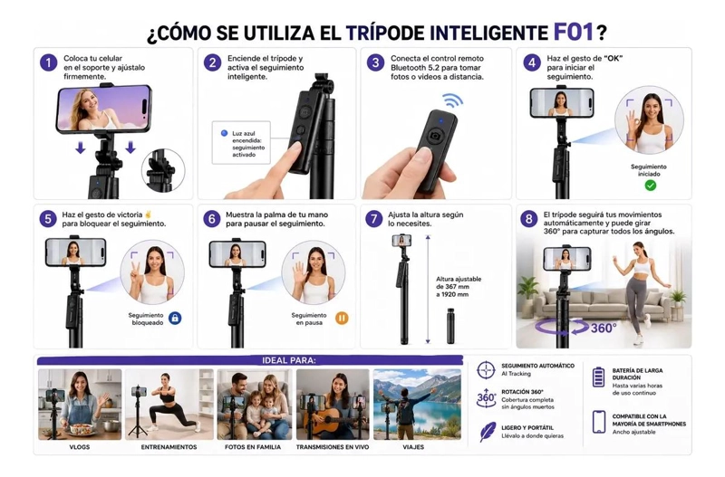 TRIPODE INTELIGENTE CON SEGUIMIENTO AUTOMATICO Y CONTROL REMOTO - 6