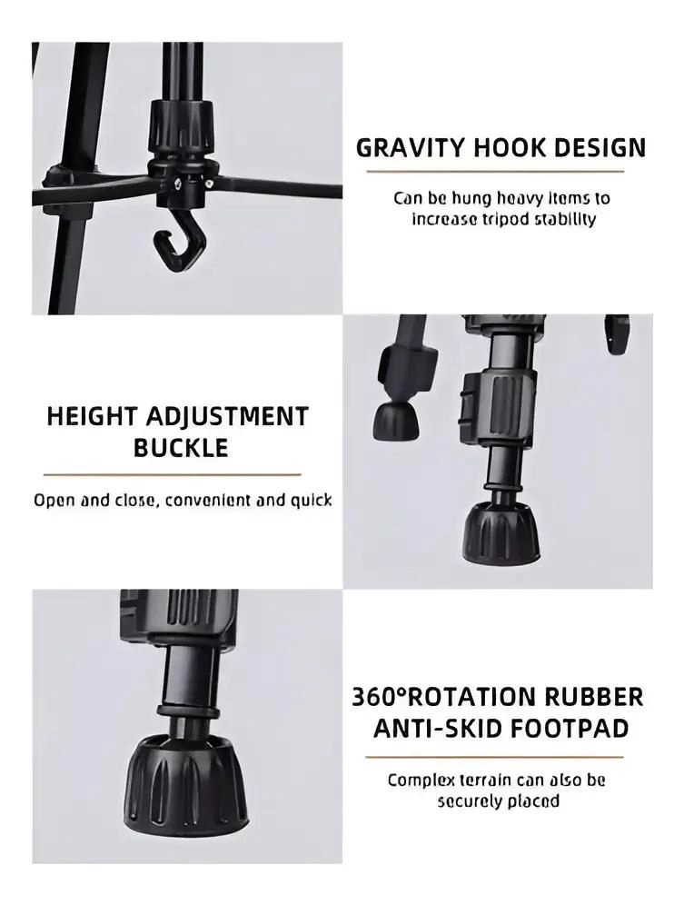 TRIPODE PROFESIONAL AJUSTABLE PARA CAMARA Y CELULAR 65-144 CM - 5