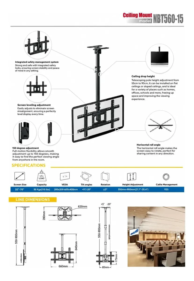 SOPORTE DE TECHO AJUSTABLE PARA TELEVISORES DE 32 A 70 PULGADAS - 5