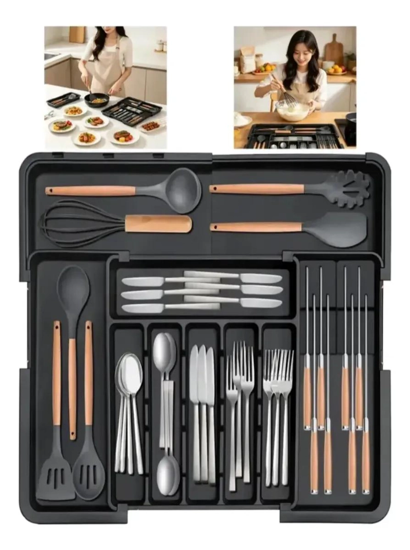 ORGANIZADOR DE CUBIERTOS EXTENSIBLE CON SOPORTE PARA CUCHILLOS - 1
