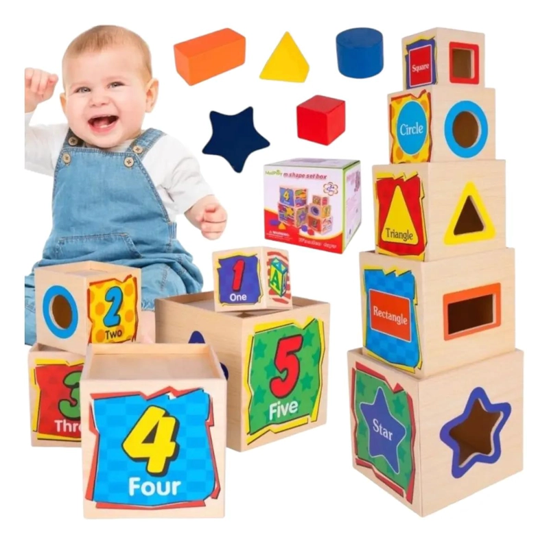 BLOQUES DE CONSTRUCCION DE MADERA PARA APRENDIZAJE INFANTIL - 1