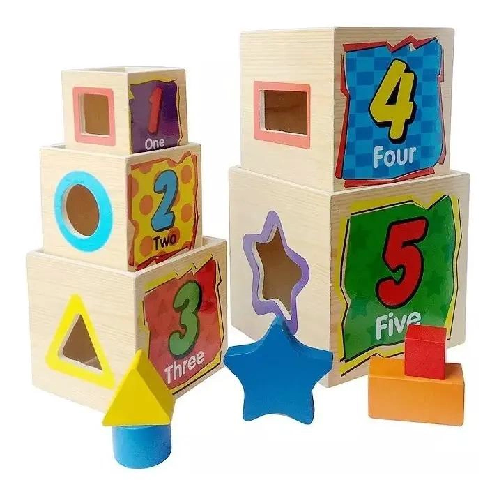 BLOQUES DE CONSTRUCCION DE MADERA PARA APRENDIZAJE INFANTIL - 2
