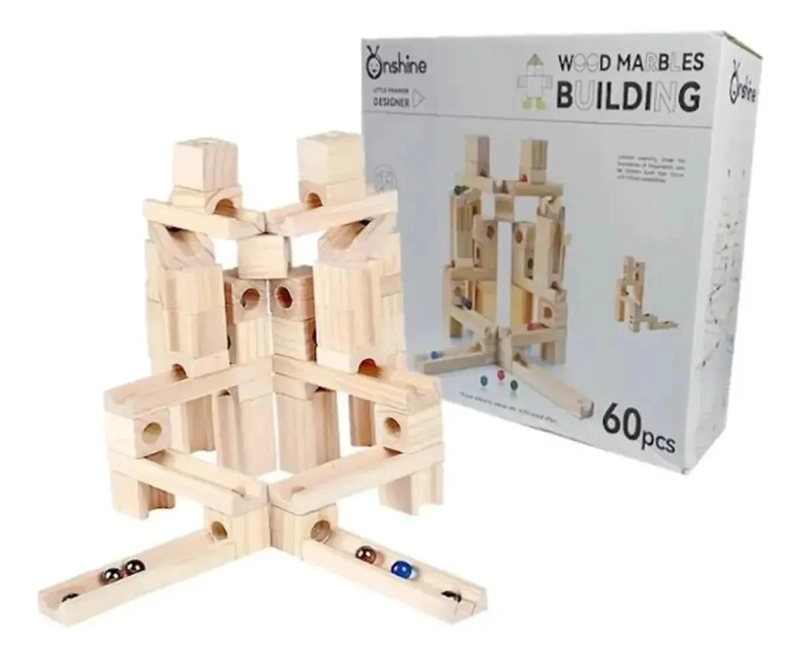PISTA DE CANICAS DE MADERA 60 PIEZAS PARA JUGAR Y APRENDER - 1