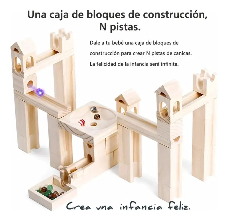 PISTA DE CANICAS DE MADERA 60 PIEZAS PARA JUGAR Y APRENDER - 3