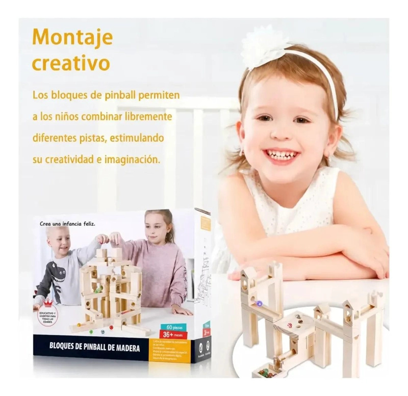 PISTA DE CANICAS DE MADERA 60 PIEZAS PARA JUGAR Y APRENDER - 4