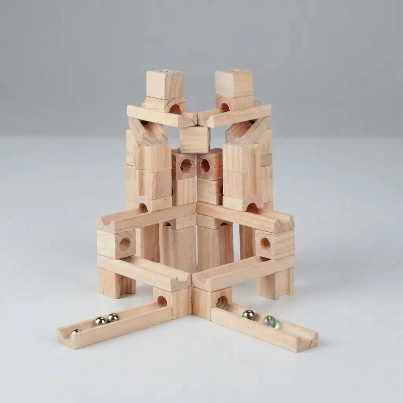 PISTA DE CANICAS DE MADERA 60 PIEZAS PARA JUGAR Y APRENDER - 6