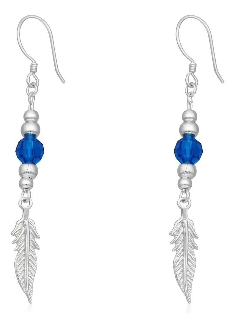 AROS COLGANTES DE PLATA 925 CON CRISTAL AZUL ELEGANTE - 1
