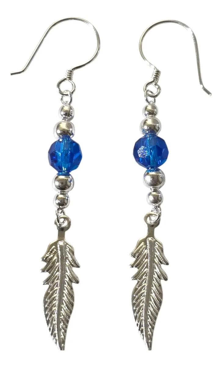 AROS COLGANTES DE PLATA 925 CON CRISTAL AZUL ELEGANTE - 2