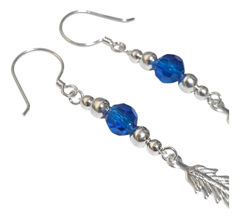 AROS COLGANTES DE PLATA 925 CON CRISTAL AZUL ELEGANTE - 3
