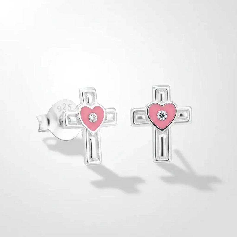 AROS DE CRUZ DE PLATA PARA NIÑOS CON CRISTAL Y EPOXI - 1