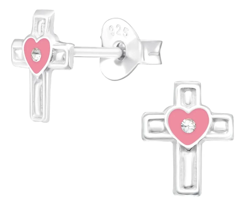 AROS DE CRUZ DE PLATA PARA NIÑOS CON CRISTAL Y EPOXI - 3